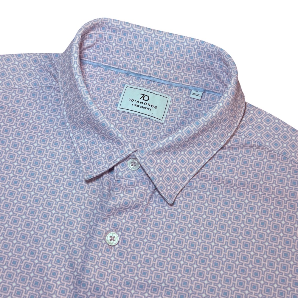 7Diamonds Cassian 4-Way Stretch Short Sleeve Shirt Mens XL Geometric Button Down